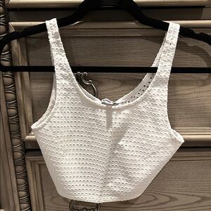 Express White Textured Crop Top
